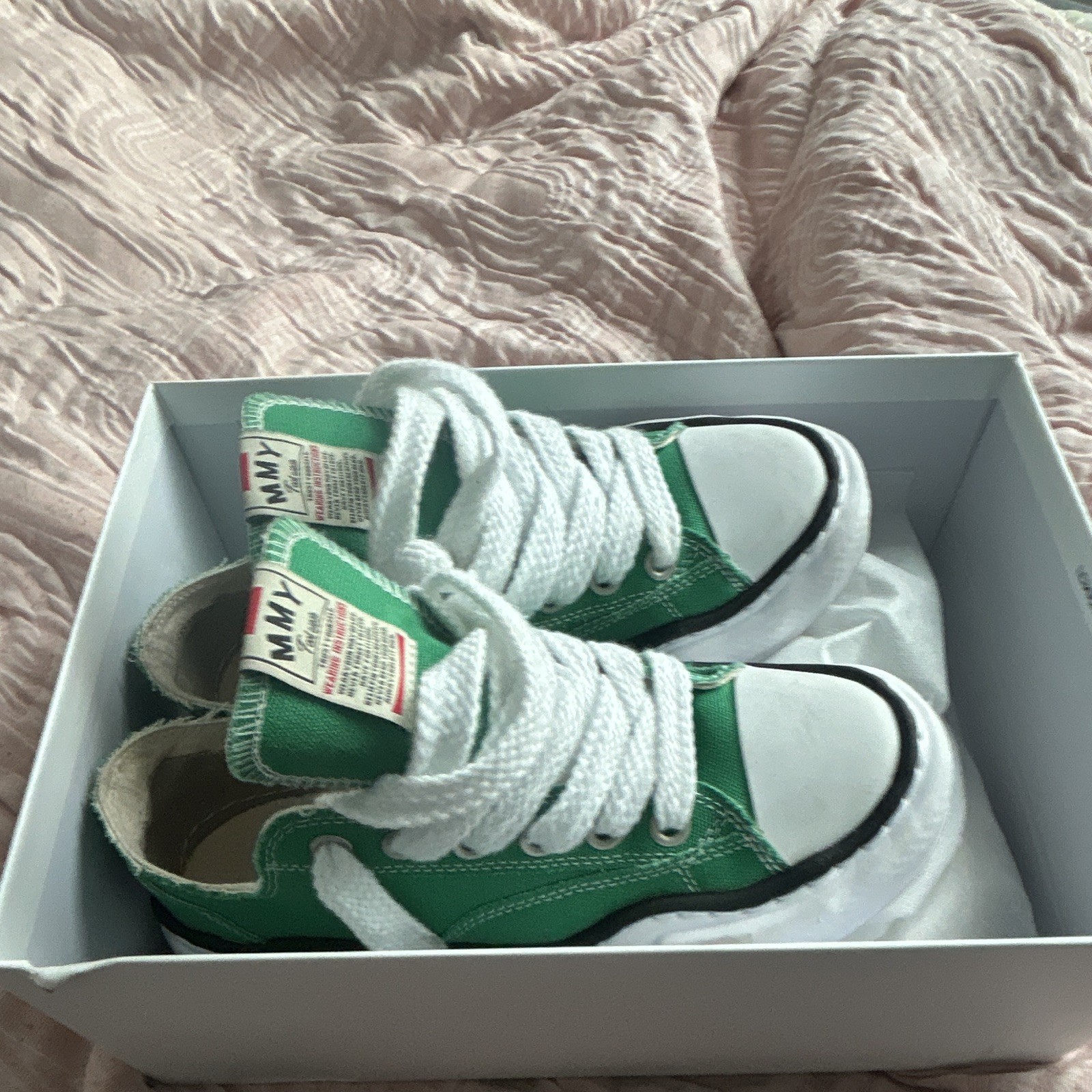 Maison MIHARA YASUHIRO Green/White Canvas Low Top Lace-Up Sneakers 7.5 NIB