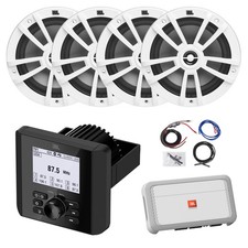 Marine Bluetooth Receiver, 4x 6.5" 180W Boat White Speakers, Amplifier w/Kit