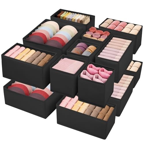 16-Pack Black Drawer Organizer for Underwear & Clothes in 3 Sizes