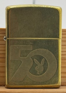 "PLAYBOY 50TH ANNIVERSARY" SOLID BRASS ZIPPO LIGHTER FROM DECEMBER 2003 USED