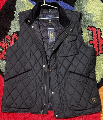 Polo Ralph Lauren Men's Black Quilted Zip/Button Stand-Up Collar Vest L