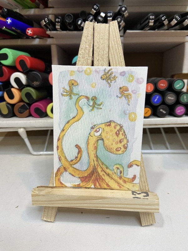 Aceo Original Limited Edition Print Octopus Sea Animal 2.5 x 3.5 Melissa Stagi