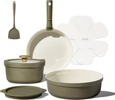 Carote 9pcs Ceramic Cookware Set with Detachable Handles, Pots and Pans Set Non 