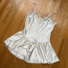 Vintage Pembrook Slip Dress M White Satin Lace Babydoll Chemise Lingerie Bridal