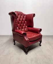 Chesterfield Wing Queen Ann Style Leather Arm Chair