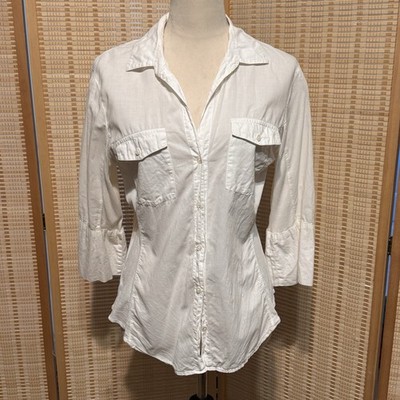 James Perse Standard Off-White Button 4 US Large Shirt  Roll Sleeves Preppy Thin