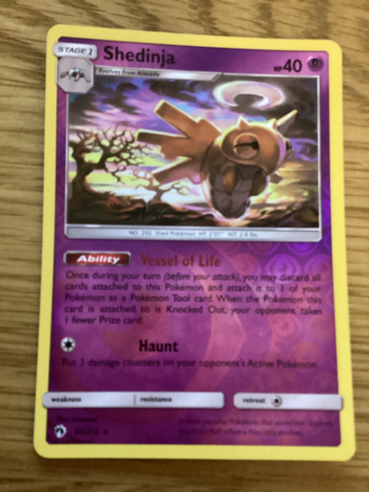 Shedinja Pokemon Card 95/214 Reverse Holo- Used -Sun & Moon-Lost Thunder