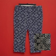 Talbots Floral Artsy Print Women's Capri Pants Size 14 Navy/White Geometric