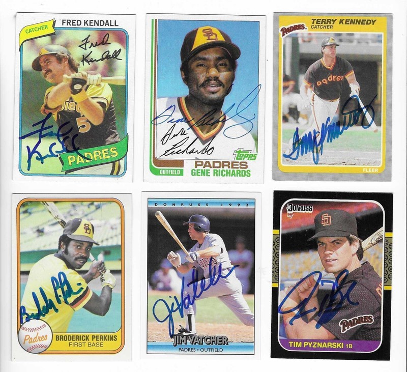 SAN DIEGO PADRES 6 DIFFERENT SIGNED AUTOGRAPH BASEBALL CARD LOT