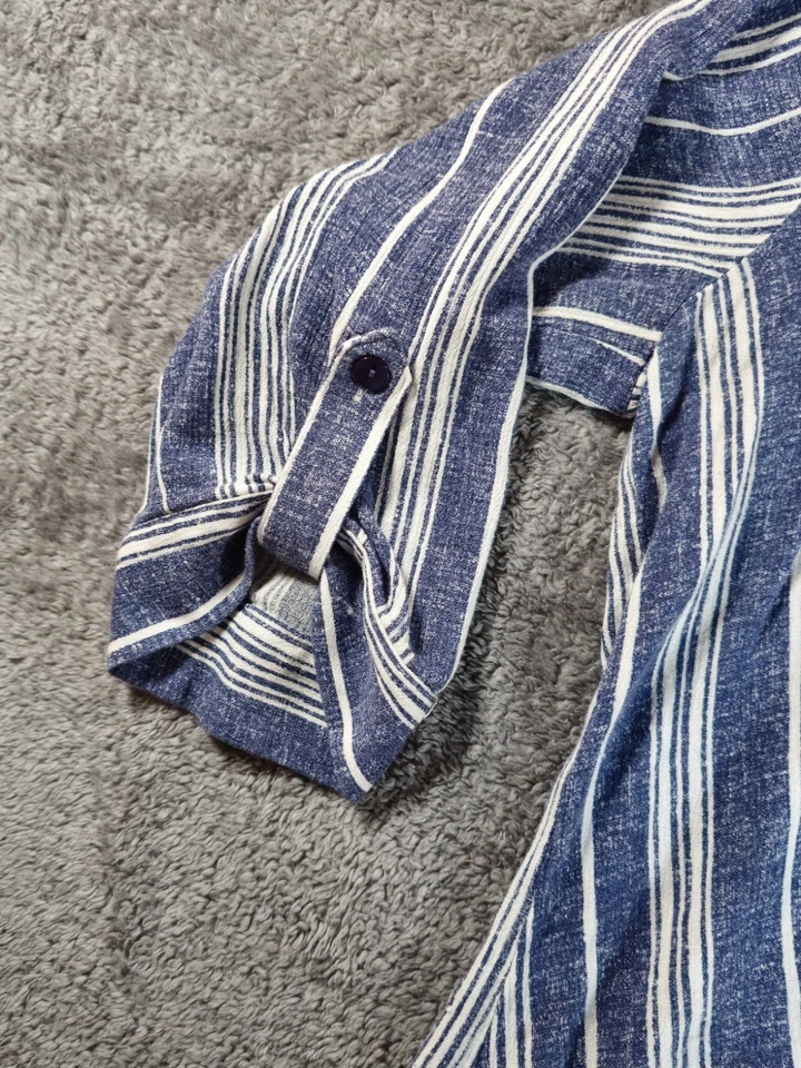 Fortune+Ivy Mujer M Gris y Blanco Rayas con Mangas Enrollables Náutica Costera Foto 4 de 4