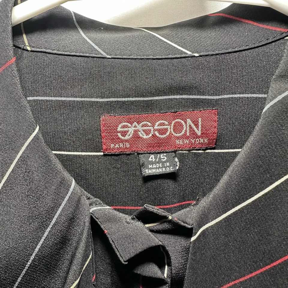 Sasson 2 pc Blouse Skirt Set Black Striped Vintage Size 4/5 Made in Hong Kong - Image 3 of 4