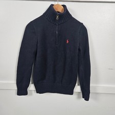Polo Ralph Lauren Boys Navy Blue Cotton Quarter Zip Pullover Sweater Size S