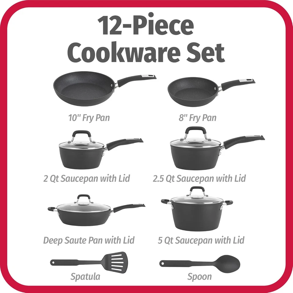 GoodCook 12-Piece Micro-Divot Nonstick Aluminum Cookware Set Assorted, Black - Image 2 of 4