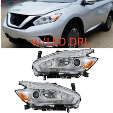 Left&Right Side For 2015-2017 18 Nissan Murano Headlight Chrome Halogen LED DRL