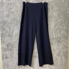 Eileen Fisher Wide Leg Pull On Pants Navy size L Relaxed Luxury Comfort