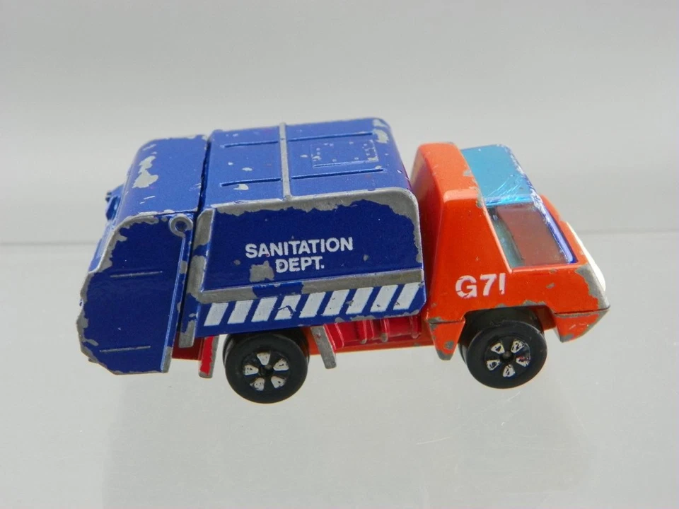 Vintage 1970s Playart Diecast 1/64 Orange Blue Waste Sanitation Garbage Truck HK - Image 2 of 4