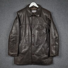 BEN SHERMAN Leather Jacket Mens M Meidum Brown Car Coat Button Up Collared Lined