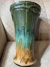 Vintage RRP Co Roseville Ohio 421-14 Jardiniere Pedestal Vase Green Drip Pottery