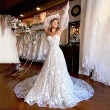 Lace Appliques Wedding Dress with Detachable Sleeves Zipper Back Bride Gowns