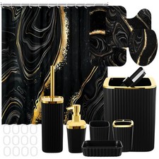 Patelai Marble Bathroom Decor Set with Shower Curtain, Black