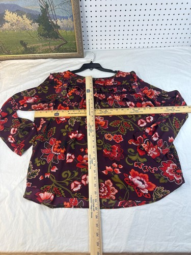 LOFT Floral Print Blouse Maroon Multicolor Long Sleeve Pullover Women’s XL - Picture 8 of 8