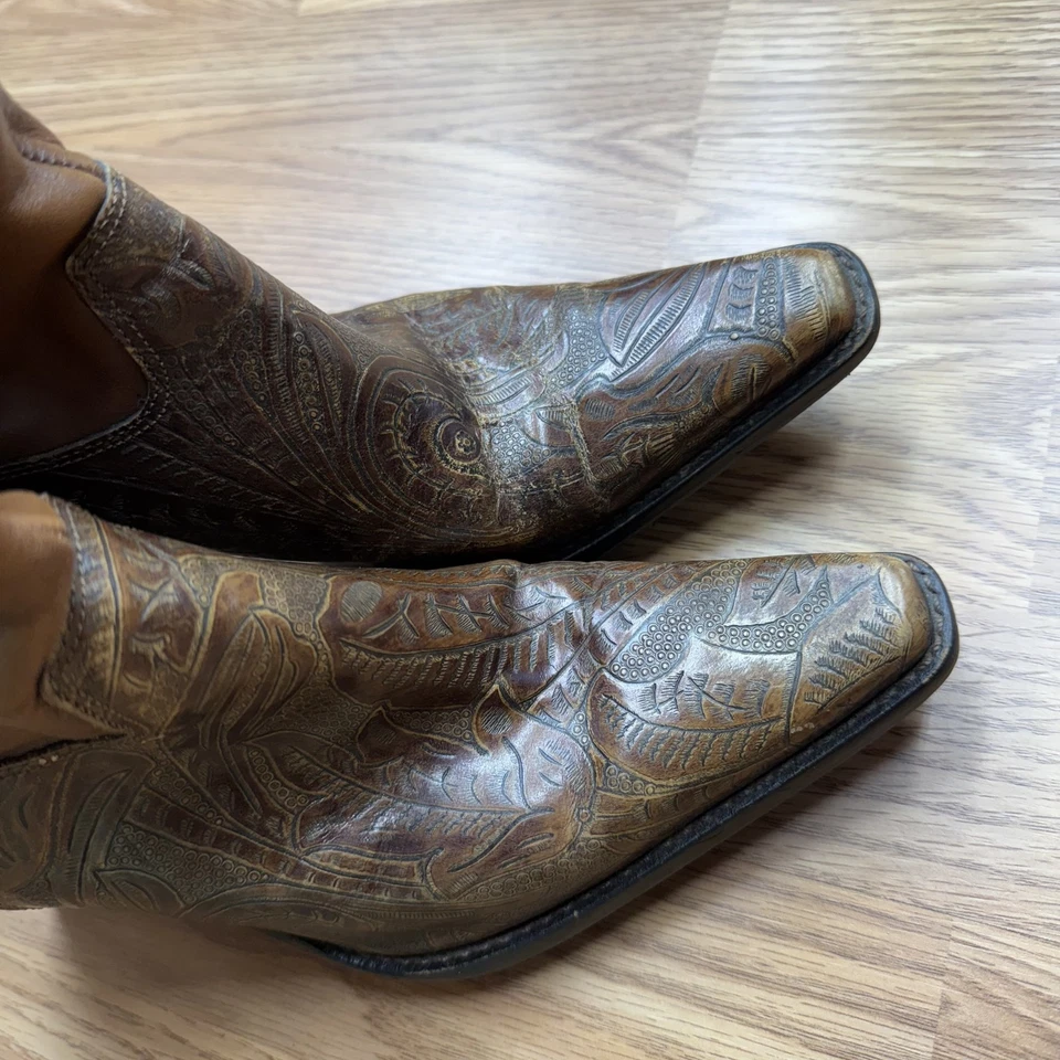 Antonio Melani Boots Womens Size 7M Leather Embossed Western Block Heel Shoes - Image 3 of 4