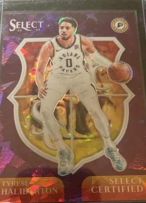 24/25- Select Certified Tyrese Haliburton #20 Purple Cracked Ice Prizm /75