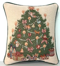 Christmas Tree Small Tapestry Pillow, Vintage Decorations, Glitter Finish, New