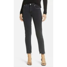 Women's Agolde Toni Black Denim Raw Hem Mid-Rise Straight Distressed Size 26x26