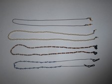 4 Assorted Eyeglass Necklace Holders...Pearl, wood,chain,blue beads