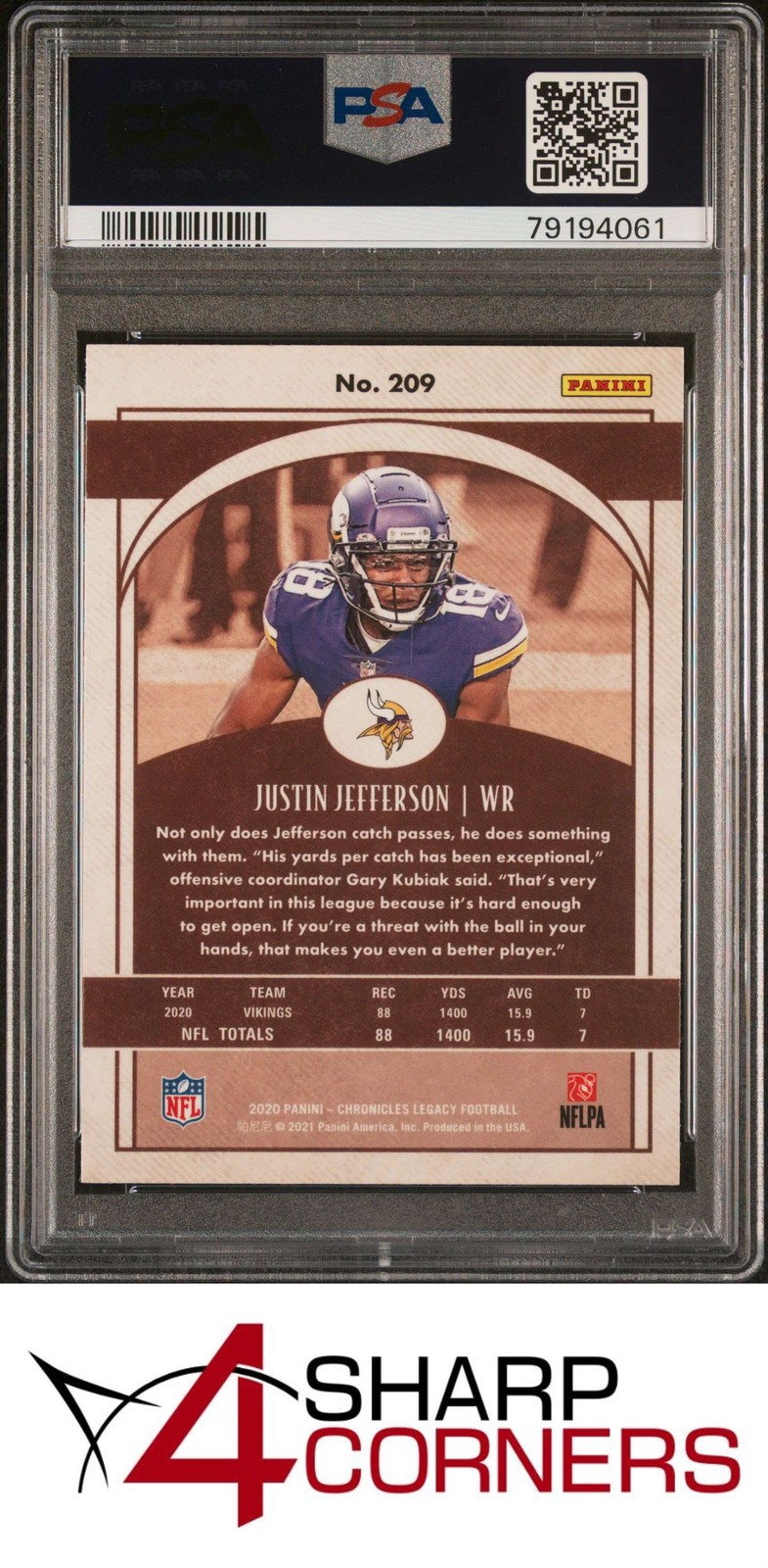 2020 PANINI CHRONICLES LEGACY #209 JUSTIN JEFFERSON RC PSA 10 view 2