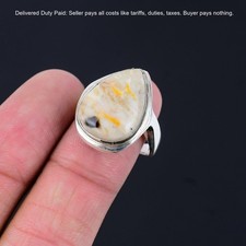 Pear Peanut Wood Jasper Stone Solitaire Wedding Ring Jewelry 925 Sterling Silver