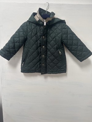 Burberry  kid quilted Green Jacket With Removable Hoodie. Size 12m 