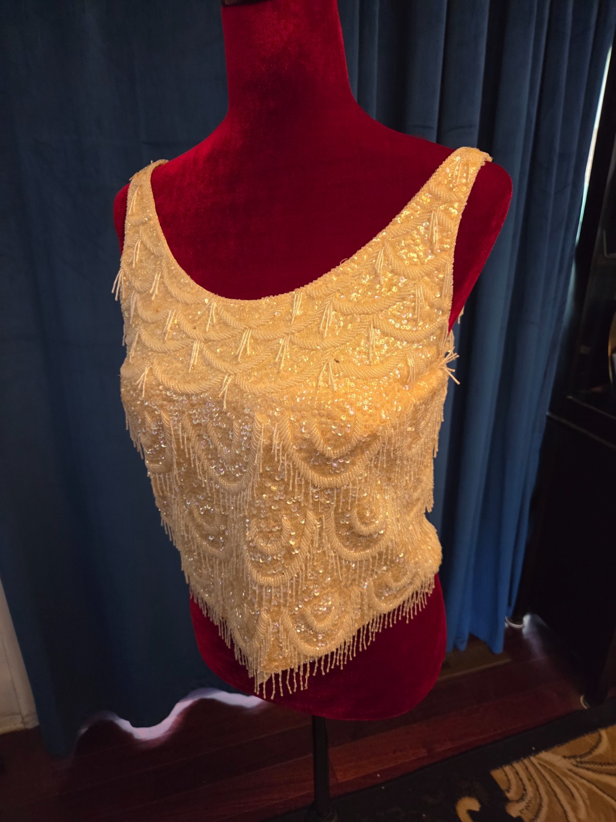Elizabeth Montgomery 70's Ivory beaded evening top from Sydney Guilaroff