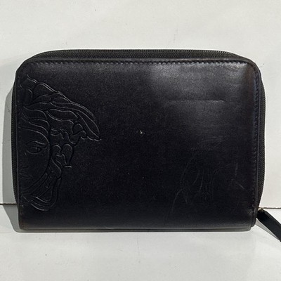Vintage Gianni Versace Brown Leather Zip Around Wallet Medusa Embossed Ltd. Ed.