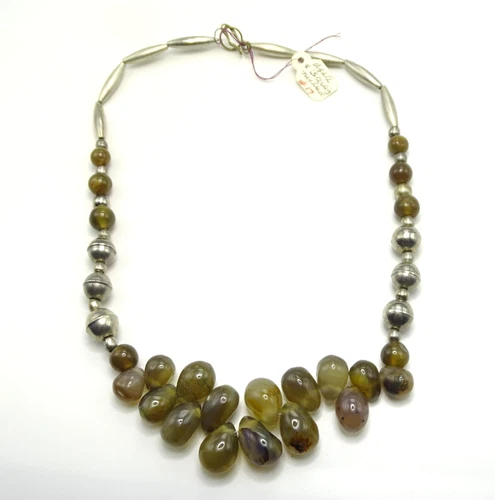 Vtg. Sterling Silver Agate Bead Costume Jewelry Necklace  - NO RESERVE! - 1
