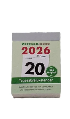 ZETTLER Tagesabreißkalender 2026 1 Tag auf einem Kalenderblatt Aufhängeloch Kalender