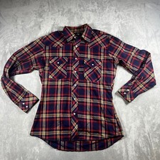 Vintage Wrangler Mens Size M Plaid Long Sleeve Pearl Snap Button Western Shirt