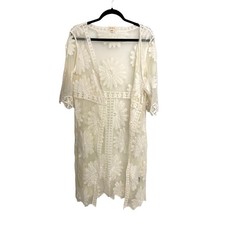 POL Embroidered Lace Kimono Womens One Size Cream Daisy Floral Sheer Duster