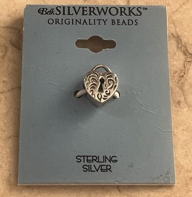New on Card IBB Thailand Sterling 925 Heart Lock Charm Bead Slide