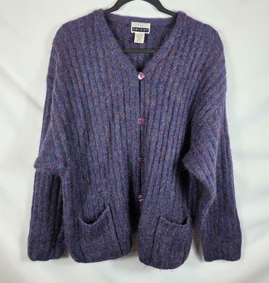 Vintage Express Tricot Mohair Blend Cardigan Sweater Women's Size Medium Purple