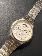 SEIKO Triple Calendar Moonphase Quartz Vintage Men’s Watch Silver Dial New Batte