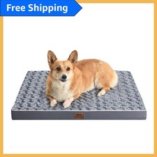 Machine Washable Grey Orthopedic Dog Bed with Non-Slip Base  Stylish Faux Fur