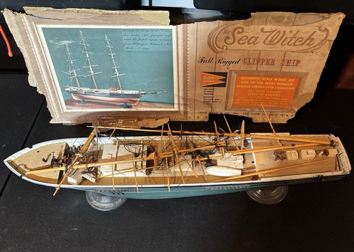 Vtg 1/96 The Sea Witch Full Rigged CLIPPER SHIP Model Louis & Marx Built Parts