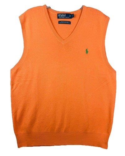 Polo Ralph Lauren Pima Cotton Vest Men's L Melon Orange w/Green Pony Preppy Golf