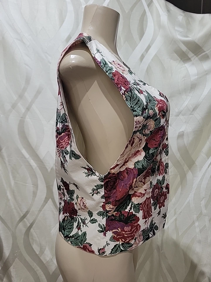 Finity for Saks Fifth Avenue Rose Cotton Canvas Button Down Sleeveless Vest Sz L - Image 4 of 4