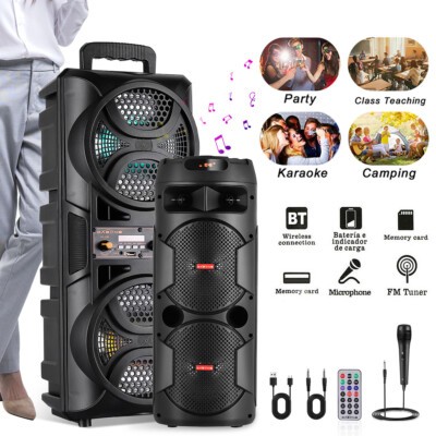 3000W Portable BT Speaker Sub Woofer Dual 6.5'' Heavy Bass Party Sound System Mic