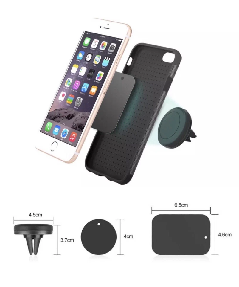 Soporte magnético de ventilación de aire para montaje en automóvil de 2 paquetes Soporte para teléfono celular GPS para iPhone Samsung Foto 3 de 4