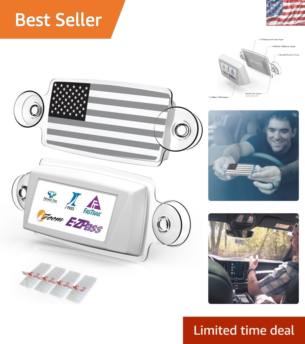 Secure EZ Pass Holder with UV-Protective Black US Flag - Easy