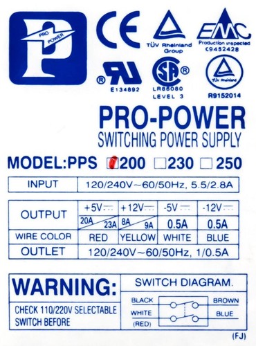 NETZTEIL AT COMPUTER POWER SUPPLY RETRO PRO-POWER PPS200 200W PSU AT AUX MOLEX - Bild 2 von 3